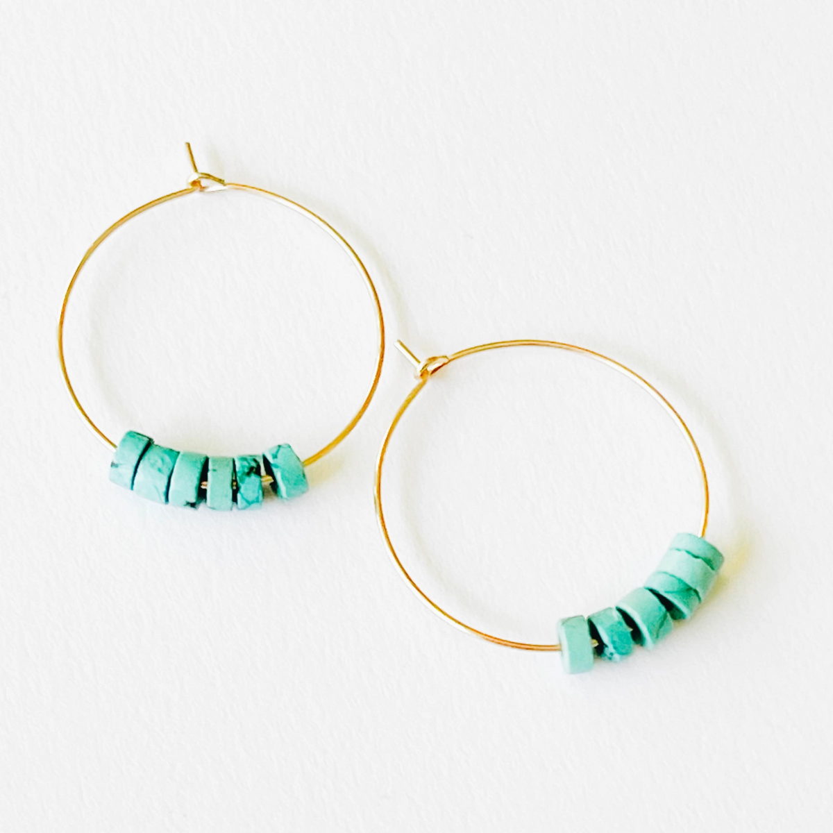 Gold Filled Hoops with Authentic Turquoise Beads