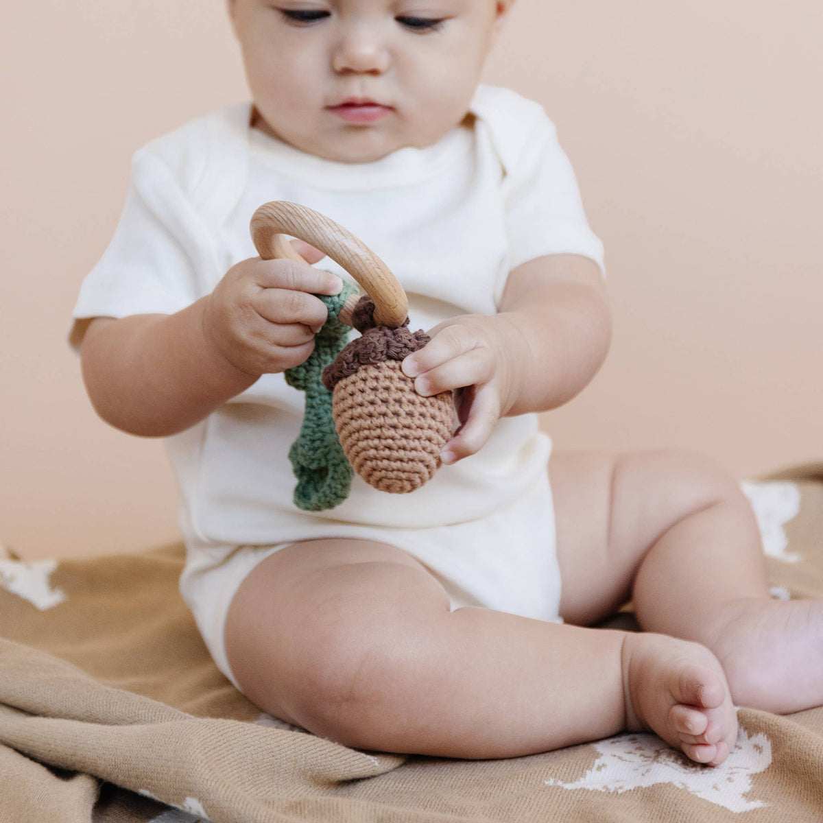 Acorn Cotton Rattle and Teether